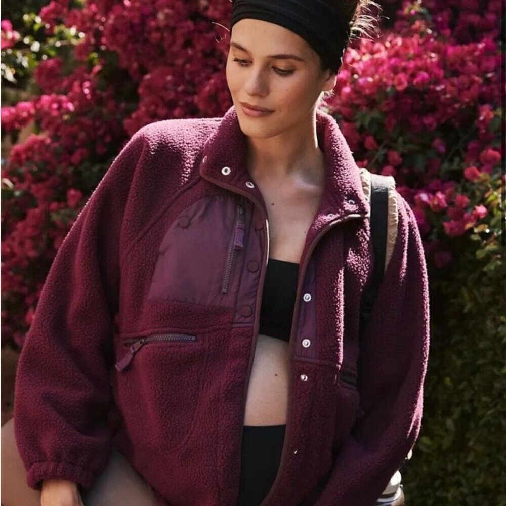 Nwt Free People Movement X Hatch Hit The Slopes Fleece Jacket Small Deep Maroon